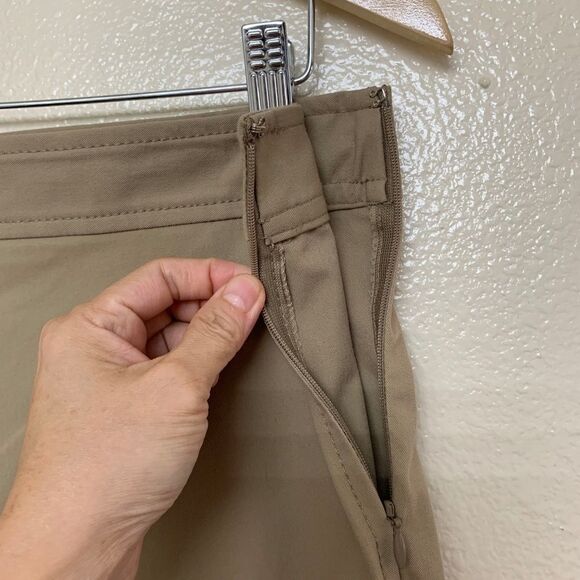 Theory Woman Bimsa Approach Pants Sz 12 High Banded Waist Cropped Beige Tan - Picture 4 of 7